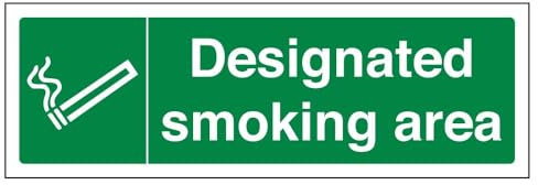 V Safety 57015AX-R Designated Smoking Area Prohibition Sign - Landscape - 300mm x 100mm - 1mm Rigid Plastic, Green