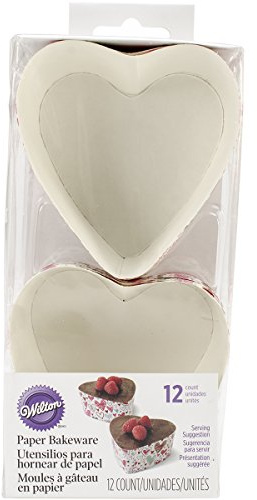 Wilton Confezione 12 Stampi per Cottura a Cuore Monouso, Carta, Rosa
