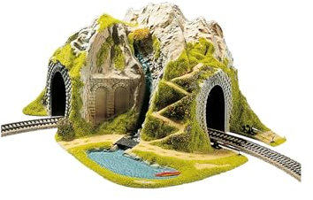 NOCH® Ecktunnel, 1-gleisig gebogen mit antiker Arkadenmauer für H0 Modelleisenbahnlandschaft, inklusive kleinem Badesee und Kanu