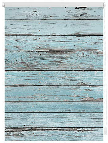 Lichtblick Klemmfix Tageslicht-Rollo mit Motiv, ohne Bohren, Blickdicht, Seitenzugrollo, Made in Germany, Bretter-Vintage Petrol,90 x 150 cm (B x L)