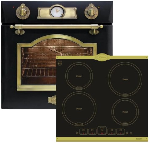 Herdset Autark Einbau Herd 60 cm Kaiser Empire Schwarz Elektro Einbau Backofen EH 6355 EM mit Drehspieß & Selbstreinigung + Induktionskochfeld KCT 6195 IEm, PowerBooster, Sensorbedienung