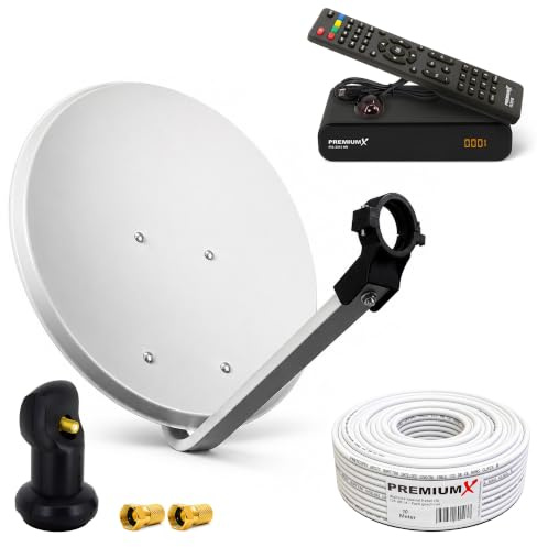 PremiumX Satelliten-Komplettanlage 60cm Satellitenschüssel Single LNB 10m Antennen-Kabel FullHD TV SAT Receiver HDMI-Kabel