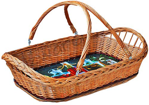 YULKA Weidenkorb Tablett mit Henkel 59x38x12 cm – handgeflochtenes Korbtablett aus Weide mit klappbarem Griff für Servieren & Aufbewahrung RR