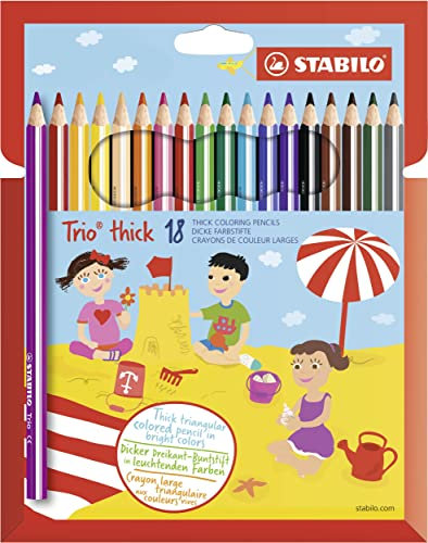 STABILO - Dreikant-Buntstift - Trio dick - 18er Pack - mit 18 verschiedenen Farben