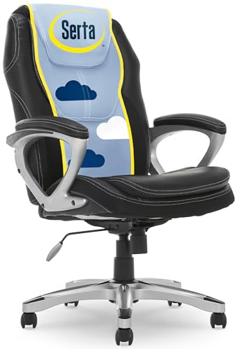 Serta Amplify Executive Office Chair with Faux Leather and Mesh, Adjustable Ergonomic Comfy Seat with Lumbar Support, Modern Computer DeskChairs, Swivel Rolling Wheels, Black