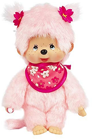 Bandai – Monchhichi Pinky Sakura Rose – Ikonisches Affenkuscheltier der 80er Jahre – Superweiches Kuscheltier 20 cm für Kinder – Spielzeug für Kinder ab 2 Jahren – 24289