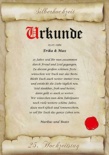 Silberhochzeit Urkunde personalisiert Geschenk Karte zum 25. Hochzeitstag DIN A4