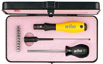 Wiha Drehmoment-Schraubendreher Set TorqueVario®-S ESD (27687), 13 tlg., Schraubendreher für Elektroniker für das Schrauben an elektronischen Bauteilen, Pozidriv/ Schlitz/ TORX®/ Phillips