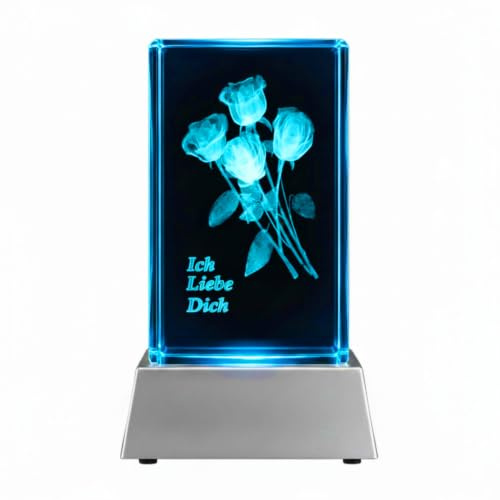 Kaltner Präsente Stimmungslicht Kristall Glasblock mit 3D Gravur/Ich Liebe Dich Geschenke für Frauen, Männer/Jahrestag Geschenk für Sie, Ihn/Gravur Herz/Nachtlicht
