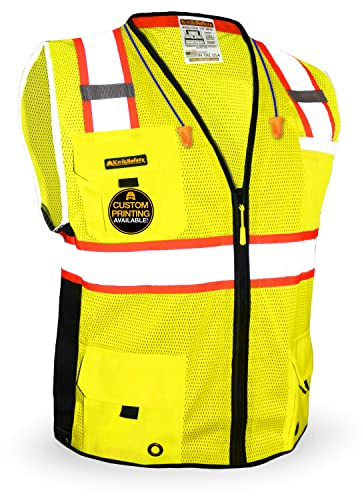 KwikSafety - Charlotte, NC - BIG KAHUNA Safety Vest [11 Pockets] Class 2 ANSI OSHA Reflective Vest Durable High Visibility Vest Construction Safety Vest for Men Industrial Work Gear/Yellow Large