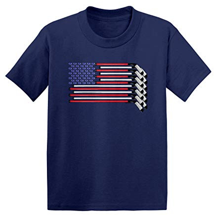 Haase Unlimited American Flag - Hockey Sticks Pucks Infant/Toddler Cotton Jersey T-Shirt (Navy, 24 Months)