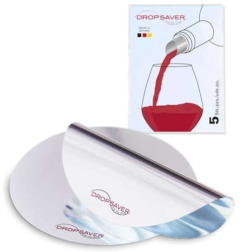 DROPSAVER® Weinausgießer Plättchen – tropffreier Flaschenausgießer für Wein & Sekt – wiederverwendbar aus PET-Folie – Silber | 5 Stück – Made in Germany