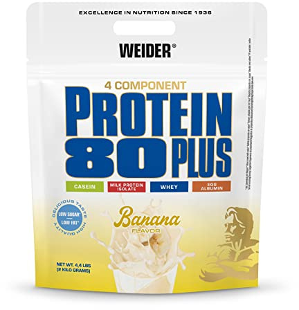Weider Protein 80 Plus, 2kg, Banane | 4-Komponenten Protein Pulver, 80% Eiweiß, Cremige Shakes mit Calcium & Vitamin B6