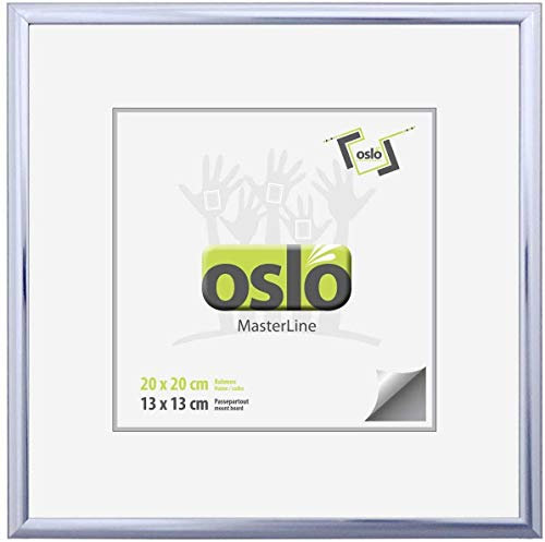 OSLO MasterLine Bilderrahmen 20 x 20 quadratisch silber glänzend Aluminium Glas schmal mit Aufsteller und Aufhänger Alu-rahmen