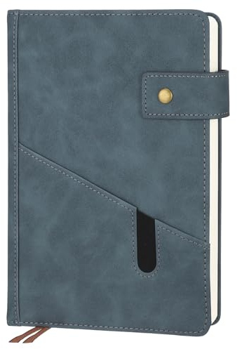 Thboxes Notizbuch A5 Liniert, Hardcover PU-Leder mit 360 Seiten, Blau | 100GSM Papier, Druckknopf-Verschluss, 2 Lesebänder, Innentasche, Für Büro, Schule Und Reisen
