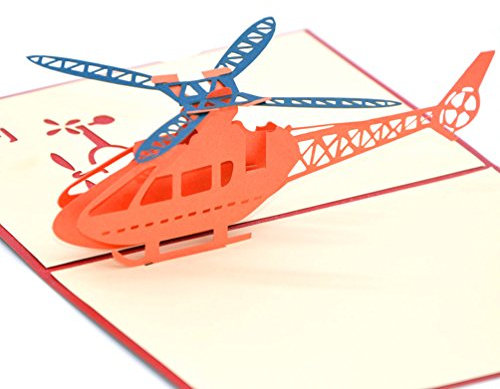 Medigy 3D Pop Up Greeting Cards Helicopter Blank Cards for Most Occastions,Blue