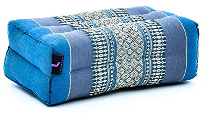 Leewadee Stor Yoga Blockkudde 35 x 18 x 12 cm med fyllning av Kapok - stabilt och stödjande, överdrag Blå, för Yin-yoga, meditation, pilates, stretching, stöd för huvud/armar/ben