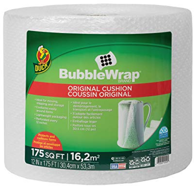Duck Brand Bubble Wrap Roll, Original Bubble Cushioning, 12 x 175', Perforated Every 12 (1053440), Clear