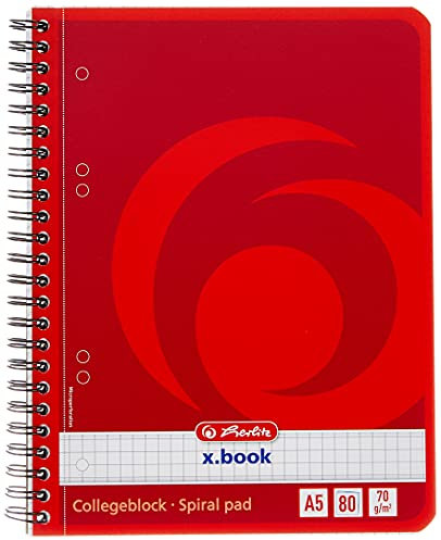 Herlitz 297515 Notizblock mit Seitenspirale, 70 g/qm, A5, liniert, 80 Blatt (4er Packung, Kariert)