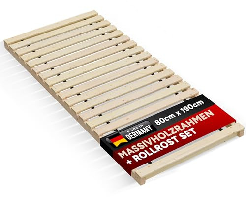 TUGA - Holztech Stabiler unbehandelter Naturholz Lattenrost bis 300Kg Flächenlast für Bettgröße 80x190cm Keine Kullen kein Durchhängen für Leicht - u. Schwergewichte