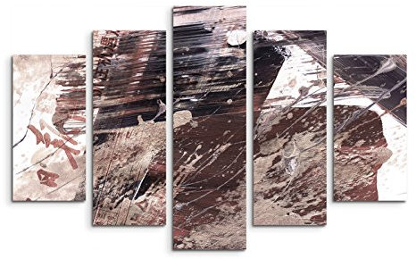 Paul Sinus Art 5 teiliges Wandbild auf Leinwand (Gesamt: H: 100cm B: 160cm) Keilrahmenbild Canvas Fotodruck Leinwandbild Leinwanddruck Kunstdruck Wandbild schwarz braun weiß gemalt