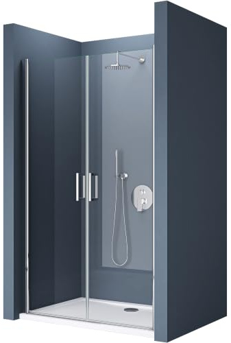 doporro Nischentür Duschtür 115x195cm Duschkabine 6mm ESG-Sicherheitsglas | Klarglas mit Nano-Beschichtung | Doppeldrehtür mit Hebe- und Senkmechanismus | Aluminiumrahmen in Chrom | Teramo24K