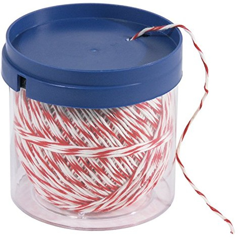 Rollbratenfaden aus rot-weißem Polyester, in wiederverwendbarer Spenderdose, auch ohne Spenderdose erhältlich/Schnurlänge: 150 m | ERK (Schnur in wiedervendbarer Spenderdose)