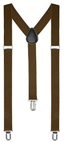 Boolavard® TM Braces/Suspenders One Size Fully Adjustable Y Shaped With Strong Clips (Brown)