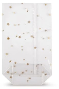 Pro DP 1000 Kreuzbodenbeutel PP Klarsichtbeutel Plätzchenbeutel Geschenkbeutel glasklar mit Weihnachtsmotiv Goldene Sterne/Goldsterne 145x235mm - Inkl. Verpackungslizenz in D