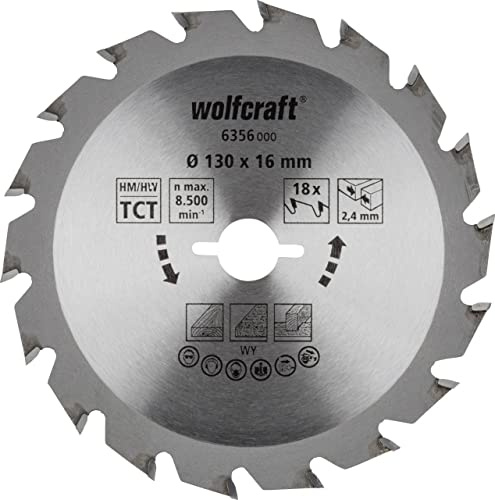 wolfcraft 6356000 | Handkreissägeblatt HM | Serie grün | 18 Zähne | ø130mm