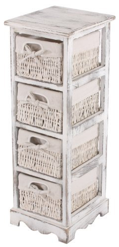 Mendler Regal Kommode mit 4 Korbschubladen 74x25x28cm, Shabby-Look, Vintage - weiß