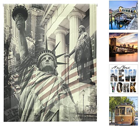 Blindecor Estor Enrollable Translucido Estampado Digital Urban, America, 150 x 180 cm