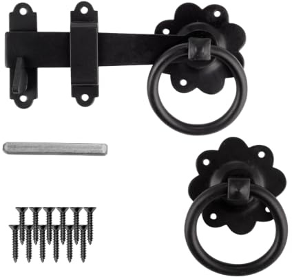 Keypak 150mm Black Smooth Ring Gate Garden Latch, Double Sided Install | 6 Outdoor Security with durable finish for Wooden Gates & Garden Sheds, Includes Matching Fixings