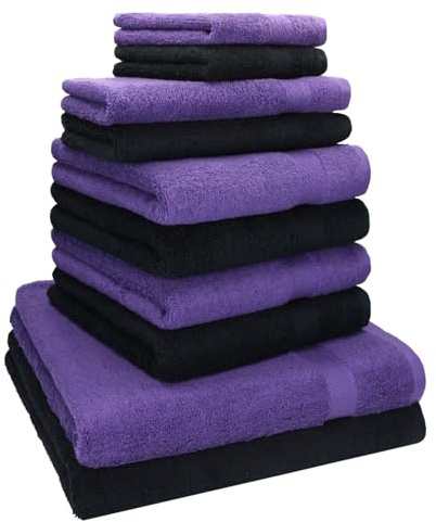 Betz 10-TLG. Handtuch-Set Classic 100% Baumwolle 2 Duschtücher 4 Handtücher 2 Gästetücher 2 Seiftücher Farbe lila und schwarz
