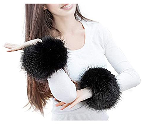 SwirlColor Fell Stulpen Pulswärmer Faux Pelz Armstulpen Faux Fur Wrist Band Ring Cuffs Wärmer für Frauen (Schwarz)