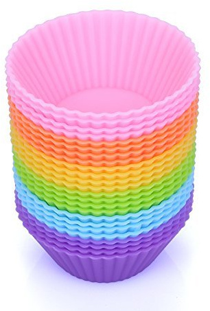 BakeBaking Mini Muffin Pan - Reusable Silicone Cupcake Molds 2in 24 Pack - Small Baking Cups Truffle Cake Pan Set Nonstick in 6 Colors