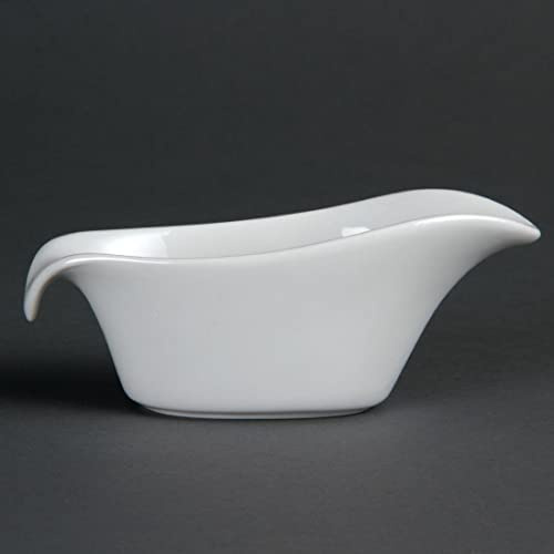 Olympia Whiteware Porcelain Gravy Boats 85ml 3oz, White, Pack of 6 | Vitrified design provides thermal shock resistance with chip-resistant rolled edges; oven, freezer and dishwasher safe.
