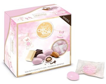 Buratti Confetti alla Mandorla Ricoperta di Cioccolato, Tenerezze Vassoio Rosa - 500 g