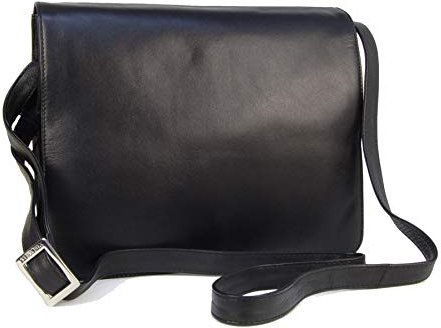 VISCONTI - Sac Bandoulière Femme Cuir - Sac à Main Moyen Avec Rabat - Sac de Travail Avec Bandoulière Réglable - 754 TESS - Noir