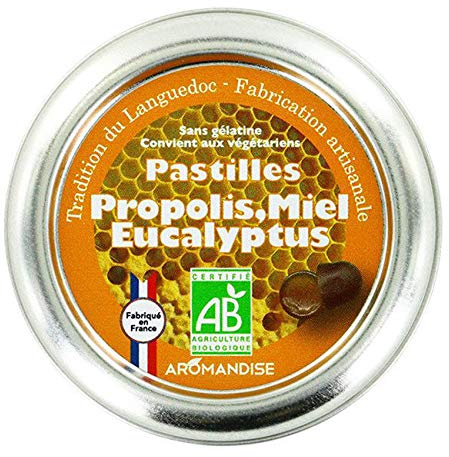 Pastilles bio à la propolis, miel et eucalyptus pour la gorge 45g