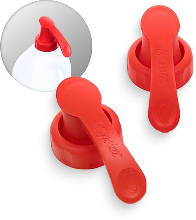 Topster Milk Top Pourers Plastic Bottles (Red, Pack of 2) | for Skimmed Milk Plastic Bottles, Eliminates Spillage, Mess & Drips Around The Kitchen & Fridge