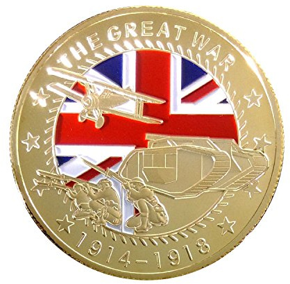 RARE 24k GOLD PLATED WW1 MEMORIAL COMMEMORATIVE COIN 1914-18 SOMME WORLD WAR 1 by Harrington Marley