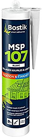 Bostik Mastic Colle de Fixation et d'Étanchéité MSP 107 – Collages Souples et Joints – Intérieur/Extérieur – Multi-Matériaux – Technologie MS Polymères – Sans Solvant ni Isocyanates – Blanc – 290 ml