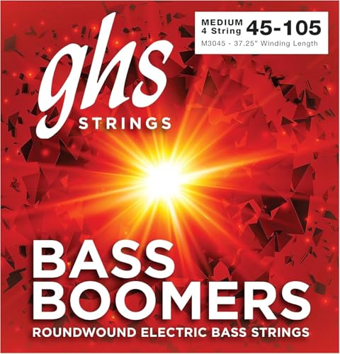 GHS Bass Boomers - M3045 - Juego de cuerdas para bajo, 4 cuerdas, medianas, longitud de bobina 18-50