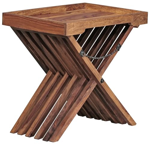 WOHNLING Mesa de Madera Maciza de diseño sheesham Mesa Plegable Que Sirve Estilo Rural Plegable Bandeja y Tabla de fotograma
