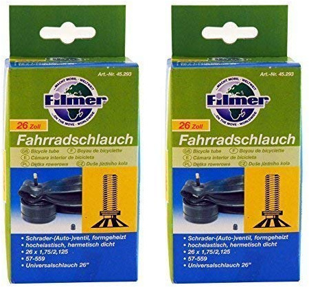 FILMER 2 x Fahrradschlauch 26 x 1,75/2,125, Schrader-(Auto-) ventil, 57-559