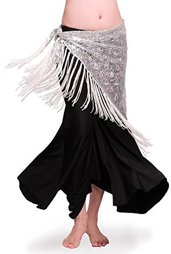 ROYAL SMEELA Damen Bauchtanz Hüfttuch Gold Silber Blau Grün Pfau Pailletten Quaste Hüfttücher Dreieck Wickelrock Bauchtanz Kostüm Große Größen