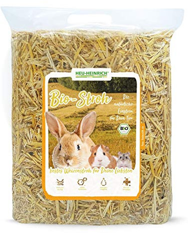 Heu-Heinrich® 6 x 1kg Bio Stroh als Streu, weiches Einstreu für Ihr Heimtier, 100% Bio Stroh Einstreu, Boxenstreu oder Stallstreu für Tiere, auch für Zwergkaninchen oder Einstreu Hühner