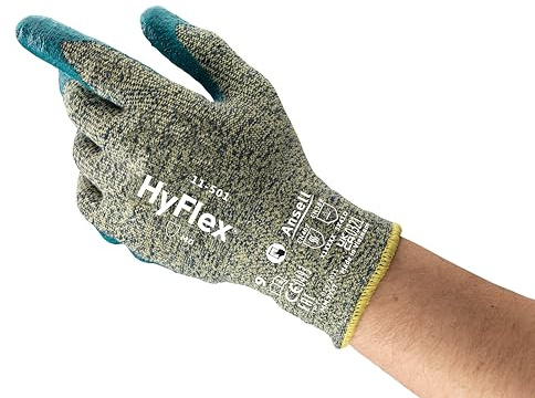Ansell HyFlex 11-501 Guante de Trabajo, Protección contra Cortes y Mecánica, Azul, Talla XS (12 Pares)