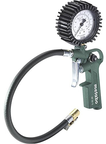 metabo Druckluft-Reifenfüllmessgerät RF 60 G - 0,5–10 bar, 35 cm Schlauch - Geeicht, Manometer mit Gummischutz, Druckluft Zubehör für Werkstatt & Gewerbe - Inkl. Momentstecker und Stecknippel
